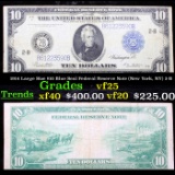 1914 Large Size $10 Blue Seal Federal Reserve Note (New York, NY) 2-B Grades vf+