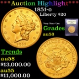 ***Auction Highlight*** 1851-o Gold Liberty Double Eagle $20 Graded Choice AU/BU Slider By USCG (fc)