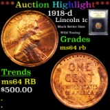 ***Auction Highlight*** 1918-d Lincoln Cent 1c Graded Choice Unc RB By USCG (fc)