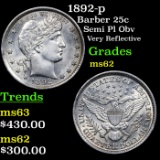 1892-p Barber Quarter 25c Grades Select Unc