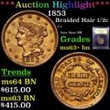 ***Auction Highlight*** 1853 Braided Hair Half Cent 1/2c Graded Select+ Unc BN By USCG (fc)