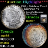 ***Auction Highlight*** 1885-p Rainbow Toned Morgan Dollar $1 Graded ms65+ By SEGS (fc)