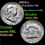 1952-s Franklin Half Dollar 50c Grades Select Unc FBL