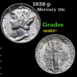 1938-p Mercury Dime 10c Grades Select+ Unc