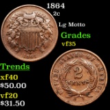 1864 Two Cent Piece 2c Grades vf++
