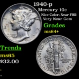 1940-p Mercury Dime 10c Grades Choice+ Unc