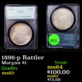 PCGS 1896-p Rattler Morgan Dollar $1 Graded ms63 By PCGS