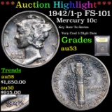 ***Auction Highlight*** 1942/1-p FS-101 Mercury Dime 10c Graded Select AU By USCG (fc)