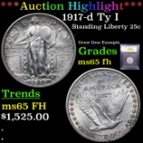 ***Auction Highlight*** 1917-d Ty I Standing Liberty Quarter 25c Graded GEM FH By USCG (fc)