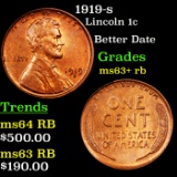 1919-s Lincoln Cent 1c Grades Select+ Unc RB