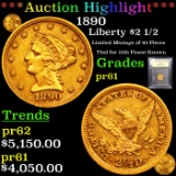 Proof ***Auction Highlight*** 1890 Gold Liberty Quarter Eagle $2 1/2 Graded Proof By USCG (fc)