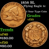 1858 SL Flying Eagle Cent 1c Grades vf++