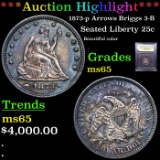***Auction Highlight*** 1873-p Arrows Briggs 3-B Seated Liberty Quarter 25c Graded GEM Unc By USCG (