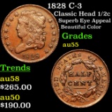 1828 C-3 Classic Head half cent 1/2c Grades Choice AU