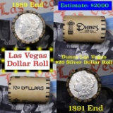 ***Auction Highlight*** Full Morgan/Peace Dunes Hotel silver $1 roll $20, 1889 & 1891 end (fc)