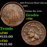 1864 Princess Head Liberty Civil War Token 1c Grades vf++