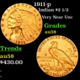 1911-p Gold Indian Quarter Eagle $2 1/2 Grades Choice AU/BU Slider
