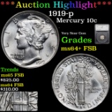 ***Auction Highlight*** 1919-p Mercury Dime 10c Graded ms64+ FSB By SEGS (fc)
