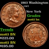 1863 Washington Civil War Token 1c Grades Select Unc BN