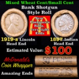 Mixed small cents 1c orig shotgun roll, 1919-s Wheat Cent, 1897 Indian cent other end, McDonalds Wra