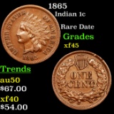 1865 Indian Cent 1c Grades xf+