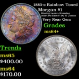 1885-o Rainbow Toned Morgan Dollar $1 Grades Choice+ Unc