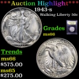 ***Auction Highlight*** 1943-s Walking Liberty Half Dollar 50c Graded GEM+ Unc By USCG (fc)