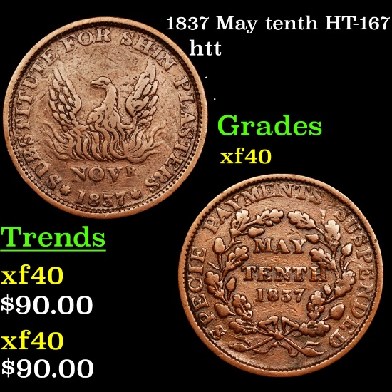 1837 May tenth HT-167 Hard Times Token 1c Grades xf