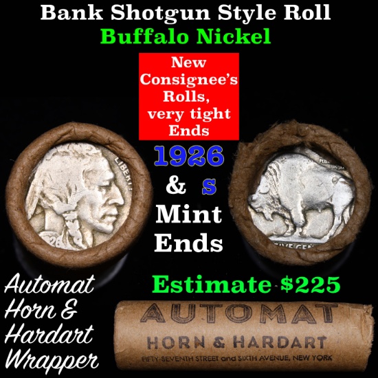 Buffalo Nickel Shotgun Roll in Old Bank Style 'Automat Horn & Hardart' Wrapper 1926 & s Mint Ends