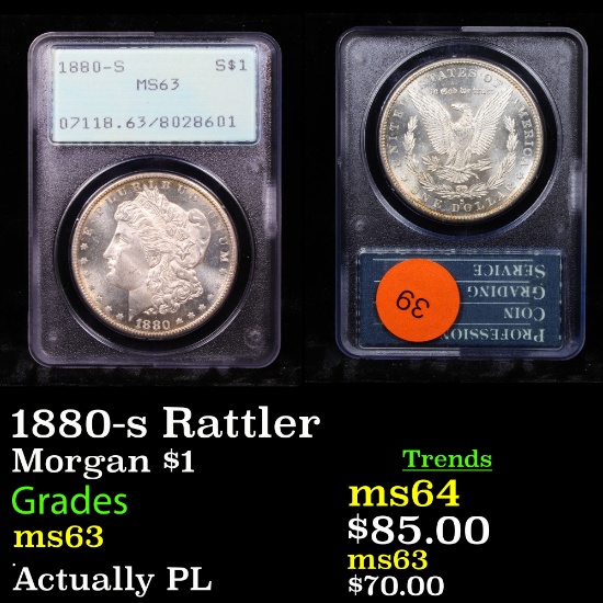 PCGS 1880-s Rattler Morgan Dollar $1 Graded ms63 By PCGS