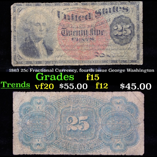1863 25c Fractional Currency, fourth issue George Washington Grades f+