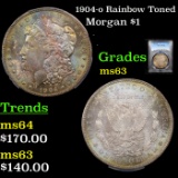 PCGS 1904-o Rainbow Toned Morgan Dollar $1 Graded ms63 By PCGS