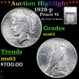 ***Auction Highlight*** 1928-p Peace Dollar $1 Graded ms63 By SEGS (fc)