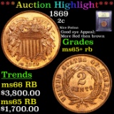 ***Auction Highlight*** 1869 Two Cent Piece 2c Graded Gem+ Unc RB By USCG (fc)