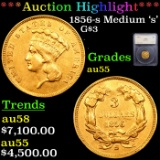 ***Auction Highlight*** 1856-s Medium 's' Three Dollar Gold 3 Graded au55 By SEGS.        Pretty hon