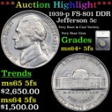 ***Auction Highlight*** 1939-p FS-801 DDR Jefferson Nickel 5c Graded ms64+ 5fs By SEGS (fc)