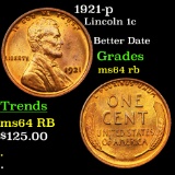 1921-p Lincoln Cent 1c Grades Choice Unc RB