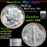 ***Auction Highlight*** 1931-p Mercury Dime 10c Graded ms65+ FSB By SEGS (fc)