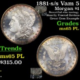 1881-s /s Vam 5 Morgan Dollar $1 Grades GEM Unc PL