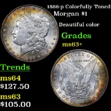 1886-p Colorfully Toned Morgan Dollar $1 Grades Select+ Unc