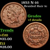 1853 N-16 Braided Hair Large Cent 1c Grades vf details