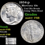 1934-p Mercury Dime 10c Grades Select Unc+ FSB