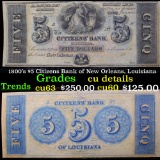 1800's $5 Citizens Bank of New Orleans, Louisiana  Grades CU details