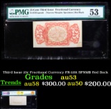 Third Issue 25c Fractional Currency FR-1291 SPNMB Red Back Graded au53 By PMG