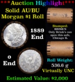 ***Auction Highlight*** AU/BU Slider Brinks Shotgun Morgan $1 Roll 1889 & O Ends Virtually UNC (fc)