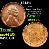 1912-s Lincoln Cent 1c Grades Choice Unc BN