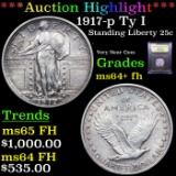 ***Auction Highlight*** 1917-p Ty I Standing Liberty Quarter 25c Graded Choice Unc+ FH By USCG (fc)