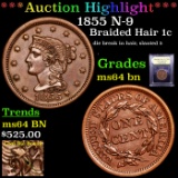 ***Auction Highlight*** 1855 N-9  Braided Hair Large Cent 1c Graded Choice Unc BN By USCG (fc)