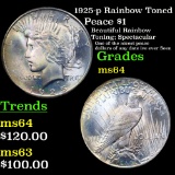 1925-p Rainbow Toned Peace Dollar $1 Grades Choice Unc