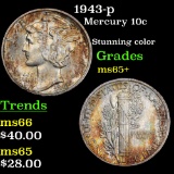 1943-p Mercury Dime 10c Grades GEM+ Unc